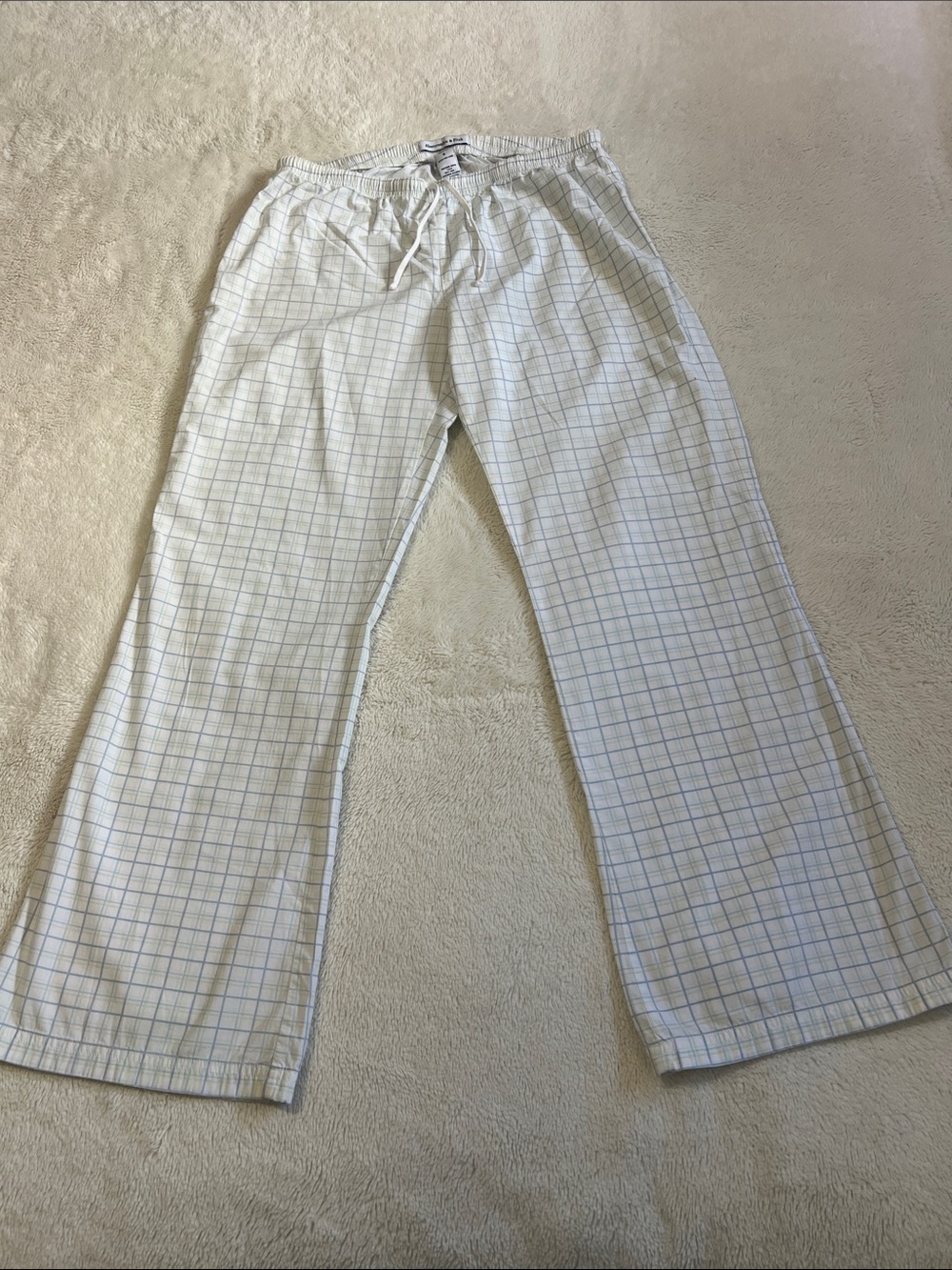 Abercrombie & Fitch Men’s White Plaid Lounge Pants with Light Blue Grid